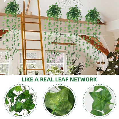 36 Pack Artificial Ivy Garland, 252 Ft Fake Vines Hanging Plants for Room Decor, 72 Leaves Aesthetic Faux Greenery Garland Pothos Leaf with Strengthened Joint Prevent Leaves Falling Off for Wall Decor