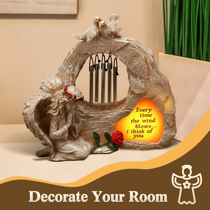 Jetec Praying Angel Wind Chime Statue Garden Angel Memorial Wind Chime Statue Mini Home Decor Resin Figurines Solar Figurines Light for Home Garden Decoration(Elegant Style)