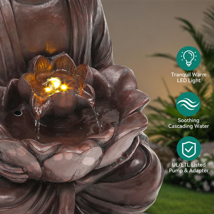 Ultym Zen Buddha Water Fountain Outdoor, 19" H Handcrafted Buddha Statue Water Feature with Soothing Waterfalls & Lights, Peaceful Oasis for Garden Patio Yard Deck Living Room Floor Tabletop Decor