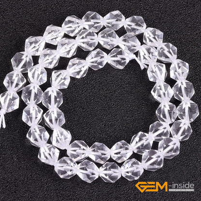 GEM-Inside Natural 8mm White Clear Quartz Gemstone Loose Beads Faceted Cambay Crystal Energy Stone Power for Jewelry Making 15"