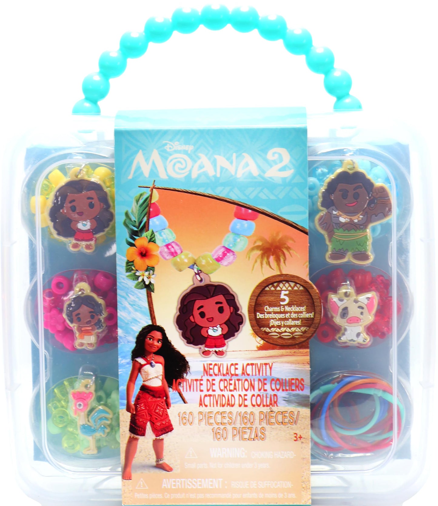 Tara Toys Disney Moana Necklace Activity Set – Kids DIY Jewelry Kit with 150+ Beads, 5 Character Charms & Carry Case, Creative Craft Gift for Ages 3+