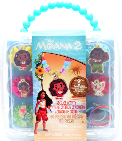 Tara Toys Disney Moana Necklace Activity Set – Kids DIY Jewelry Kit with 150+ Beads, 5 Character Charms & Carry Case, Creative Craft Gift for Ages 3+