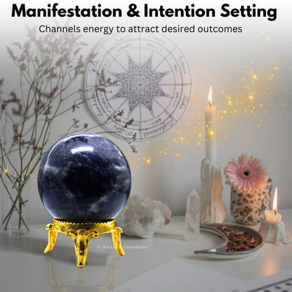 Amazing Gemstone Iolite Crystal Ball with Stand - 2 Inches Crystal Sphere Meditation Balls for Witchcraft and Decorative Balls