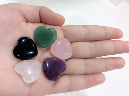 YATOJUZI 5PCS Natural Heart Healing Crystals Rose Quartz Amethyst Heart Love Stones Set Bulk Polished Pocket Palm Thumb Gemstones Chakra Reiki Balancing