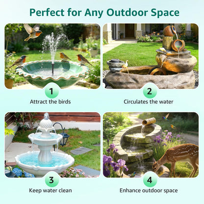 PONDIA Solar Fountain Pump with Battery Backup, 7.5W Solar Water Pump Built-in 3000mAh Battery, Dual-Layer Nozzles 7+ Spray Modes & 5Ft PVC Tubing, Pond Fountain for Bird Bath Garden Water Feature