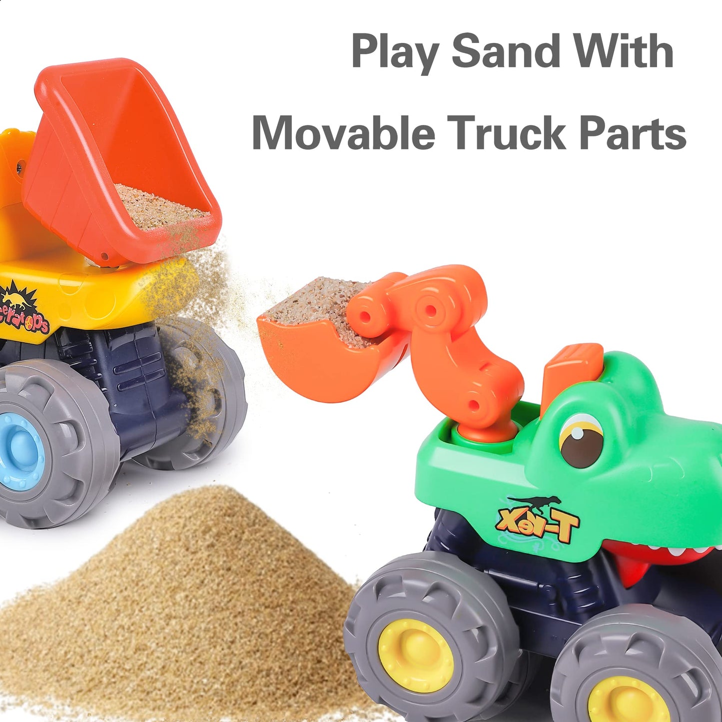 iPlay, iLearn 3PCS Dinosaur Monster Truck Toy, Baby Pull Back Car, Push Go Dinosaur Construction Trucks, BigWheel Play Vehicles, Birthday Gift 12-18-24 Month Toddlers 1-3, 2-4 Year Old Boy Kid Girl