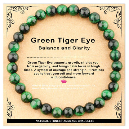 AD Beads 6mm Handmade Green Tiger Eye Elastic Bracelet – Natural Gemstone for Balance, and Clarity – Meditation, Yoga, Healing and Energy Gift for Men Women