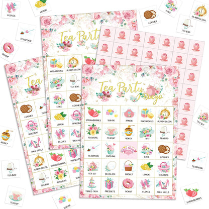 Shappy 35 Pcs Floral Tea Party Bingo Cards 24 Players Flower Birthday Games Bingo Games Spring for Valentines Day Easter Family Activities Birthday Wedding Baby Shower Party Favors Game