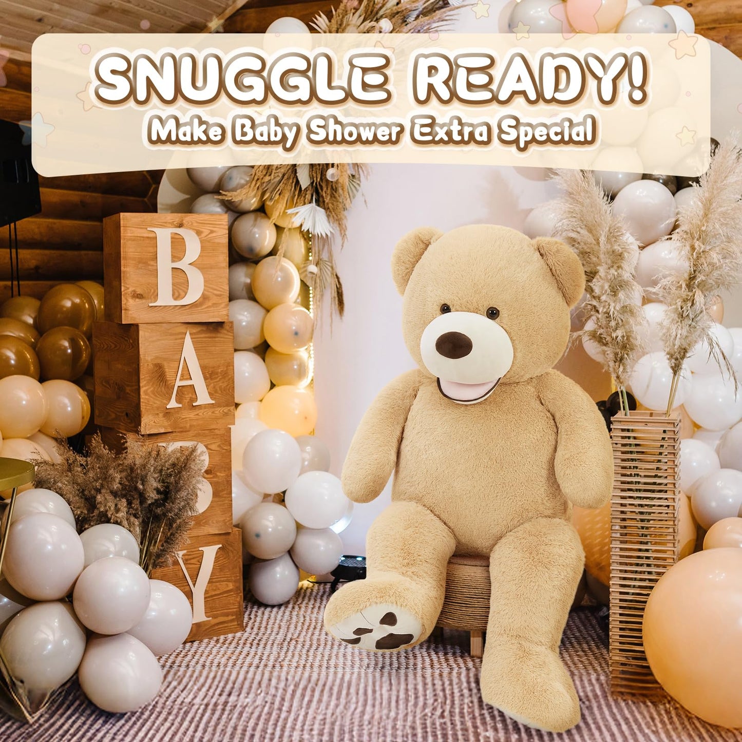 MorisMos Smiling Giant Teddy Bear 4 Feet, Soft Large Big Teddy Bear Stuffed Animals Plush 47 Inch Gifts for Kids, Girlfriend, Baby Shower, Birthday, Brown
