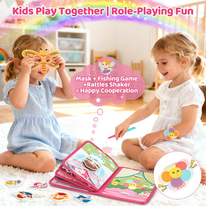 22 in 1 Busy Book for Toddlers 1-3, Sprite Montessori Toys for 1 Year Old with Fishing Game, Soft Sensory Toddler Busy Board, Airplane Travel Toys, Birthday Easter Gifts for 1 2 Year Old Girl