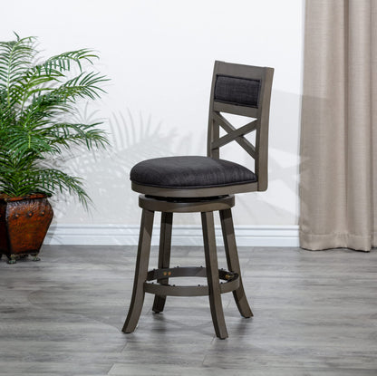 DTY Indoor Living Meeker 24 Inch Counter Height Bar Stools with Backs - Wooden Swivel Counter Stools for Kitchen Island - Charcoal Fabric Seat, Solid Wood Frame, Weathered Gray Finish