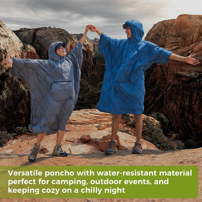 ATEPA Wearable Sleeping Bag, Recycled Insulated Water-Resistant Camping Blanket Poncho, Ultralight Packable Hooded Stadium Blanket for Outdoor Sports Fishing Backpacking Hiking Cold Weather, Green