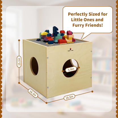 Damoch Family® Multi-Functional Wisdom Play Cube - Kids Play Table, Activity Center, Cube Toy, Toy Box Storage Organizer, Bedside Table & Cat Hideout |1.1 Pound Building Blocks & Base Plate Supplied