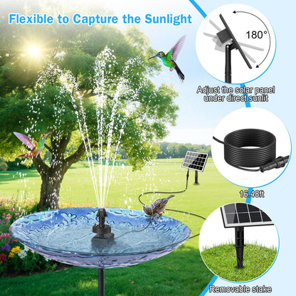 GAIZERL Solar Fountain Pump with Adjust Glass Panel, Upgrade 3.5W Solar Water Pump with Stake, 16.4ft Cable, 2000mAh Battery, Colorful Lights, Solar Powered Fountain Kits for Bird Bath, Hummingbird