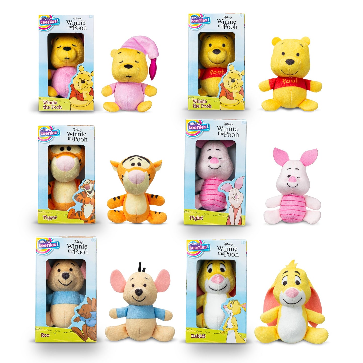 Micro Teenies Winnie The Pooh and Pals 6 Pack - Miniature Plush Figure, Suffed Animal, Toy Mini Soft Figure for Kids, Girls and Boys Ages 4+