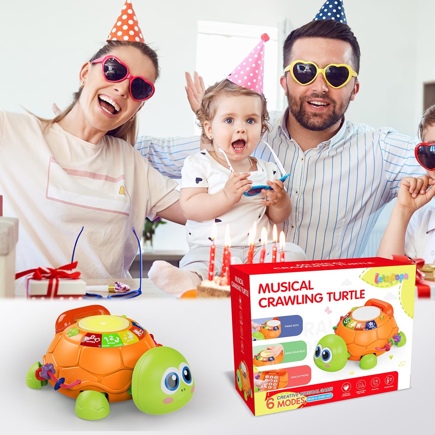 Letapapa Baby Toys 6 to 12 Months, Musical Turtle Baby Toys for 12-18 Months, Crawling Toy with Light & Sound, Educational Toy Birthday Gift for Baby Infant 3-6 7 8 9 10 Months 1 2 Year Old Toddlers