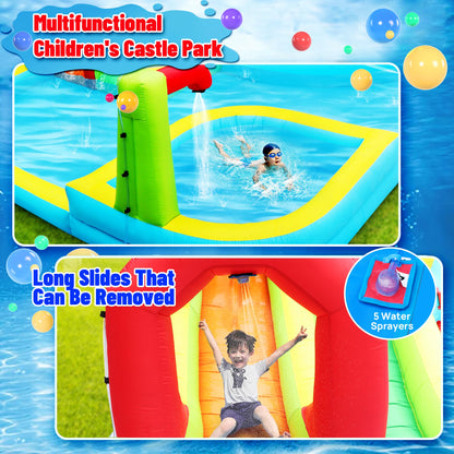 WELLFUNTIME Inflatable Water Slide Park, Bouncy Castle with Deep Pool, 191 x 157.5 x 100 Inch, Jumping Castle with Air Blower