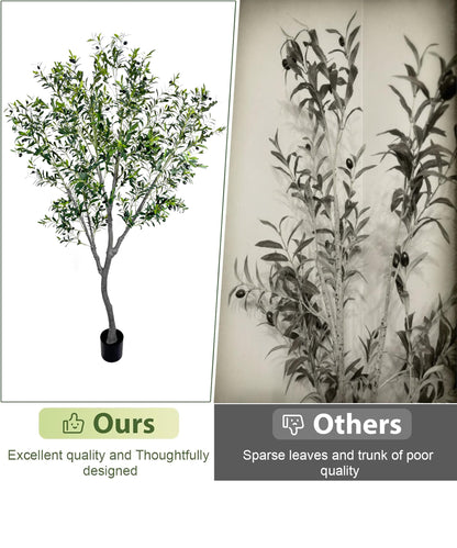 Faux Olive Tree, 8 Feet Realistic Faux Olive Tree Trunks & Leaf Fruits for Home Décor Accents, Perfect for Living Room & Office - Olive Trees Artificial Indoor