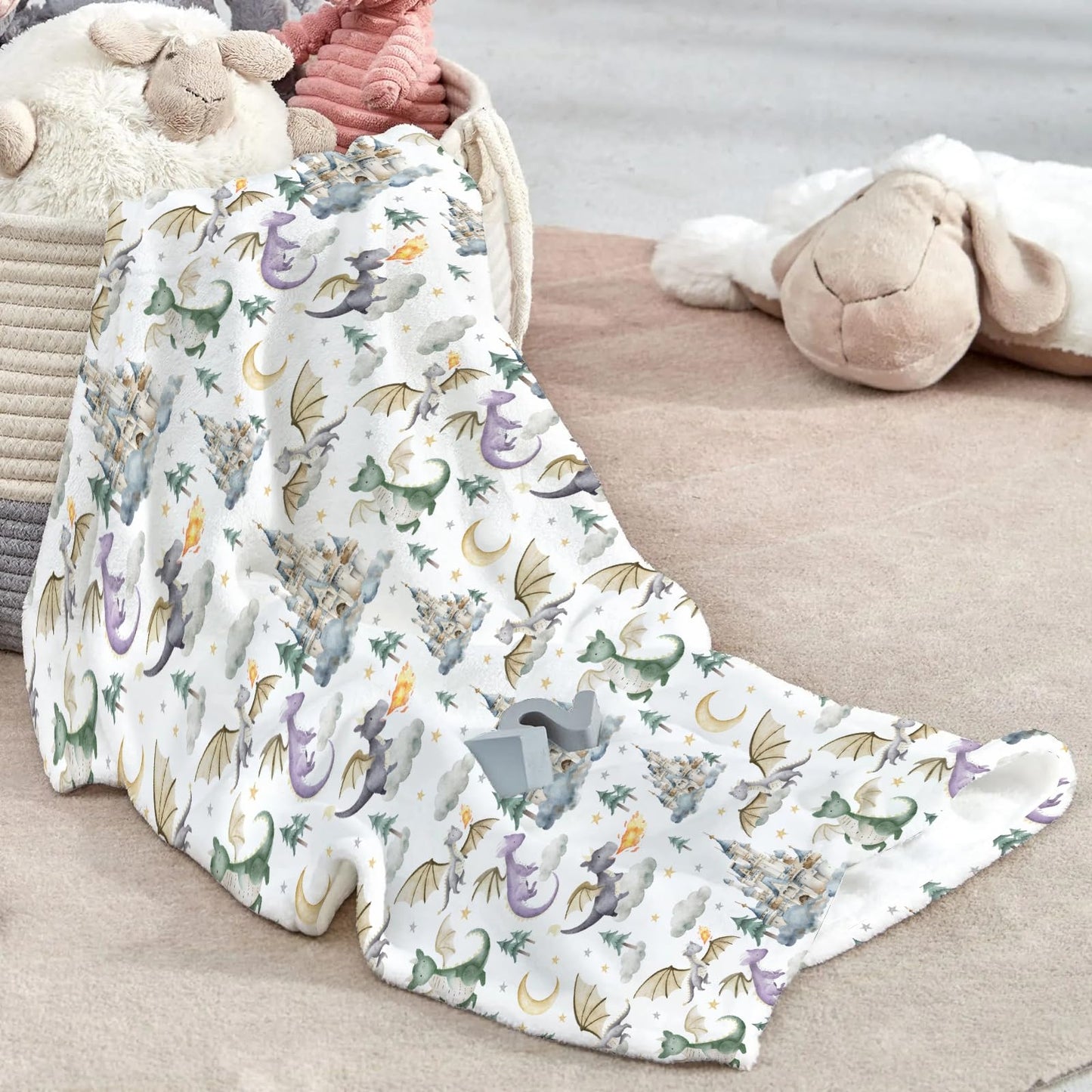 EyMzcod Baby Boy Girl Blankets Dragon Tale Castle, Watercolor Green Moon Clouds Stars Tree Soft Lightweight Nursery Receiving Swaddle, Flannel Newborn Infant Toddler Crib Bedding Kids Gift 30 x 40