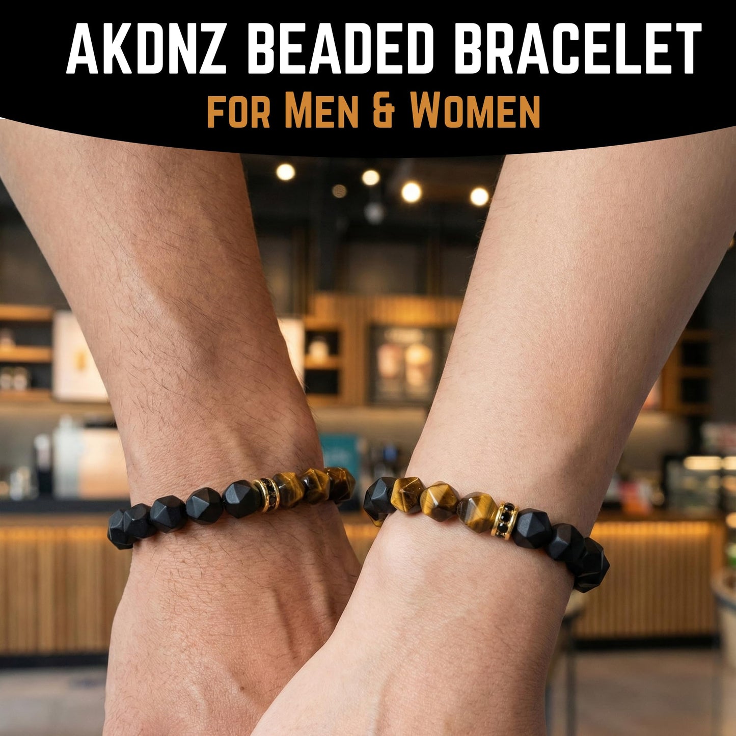 AKDNZ Triple Protection Bracelet for Men & Women - 8mm Tiger Eye, Black Obsidian & Onyx Beaded Bracelet for Grounded Protection, Natural Healing Crystal Bracelets for Confidence, Strength & Stability
