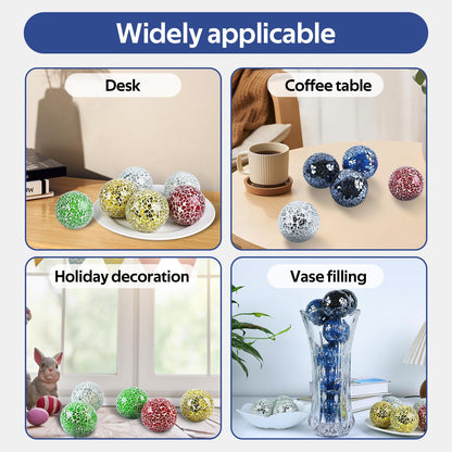 Yazikisa 2.5 Inch Glass Balls Decorative for Bowl Blue 6 PCS Mosaic Crack Orbs Set Solid Round Sphere Globe Vases Filler Coffee Table Holiday Ornaments Mantle Decor Modern