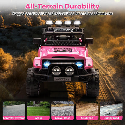 GarveeLife Kids Ride On Toy for Ages 37-96 Months, Electric Truck Ride On Toys with 5MPH Max Speed, Remote Control, Accelerator Pedal, Treaded Tires, Steering Wheel, Music and Story, Pink