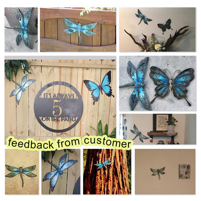 LIFFY Metal Dragonfly Wall Decor - Outdoor Garden Art for Patio, Living Room, Bedroom - Dragonfly Gifts (14inch, Metal & Glass)