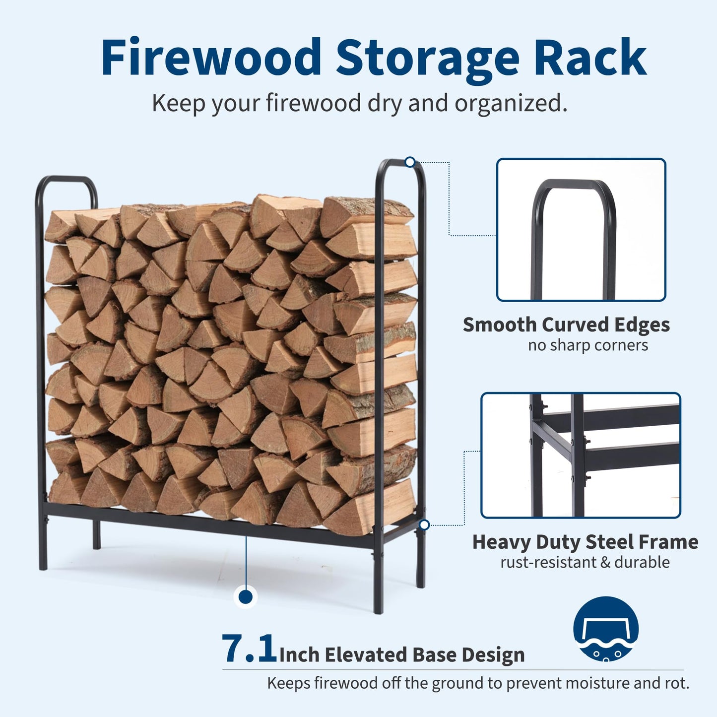 DUMOS 4FT Heavy Duty Firewood Storage Rack, Firewood Storage Log Rack with Cover and Zipper, Indoor Outdoor Wood Racks for Fire Wood Holder