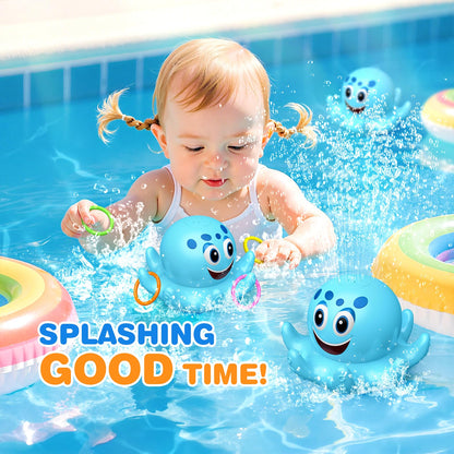 Octopus Bath Toys for Toddlers| Rechargeable Automatic Sprinkler Water Toys with LED Lights & 4 Toss Rings,150 Mins Battery Life,Baby Toys for 6-12 12-18 Months Gifts for Boys Girls 1-5 Years Old