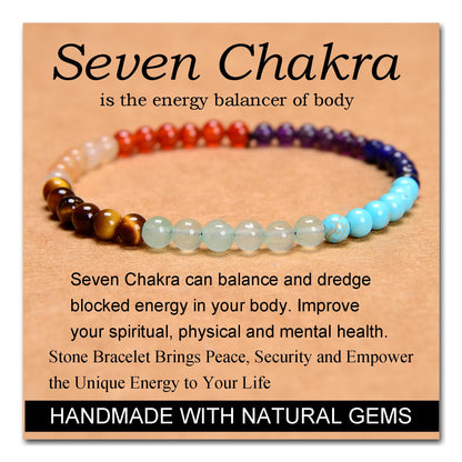 MASSIVE BEADS Seven Chakra Stones - Stone of Balance Energy - Handmade Yoga Stretch Elastic Bracelet Natural Stone Crystal Healing Power Energy Gifts for Unisex Adult 4mm