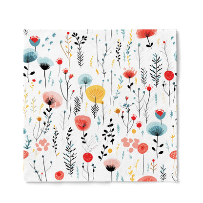 JoyfulArtink Premium Designer Paper Napkins, 3-Ply 6.5 x 6.5-inches Fold Disposable Decorative Lunch Dinner Napkin (01-1.Fresh Bouquet Floral 20-Count, 6.5"x6.5",Luncheon Size)