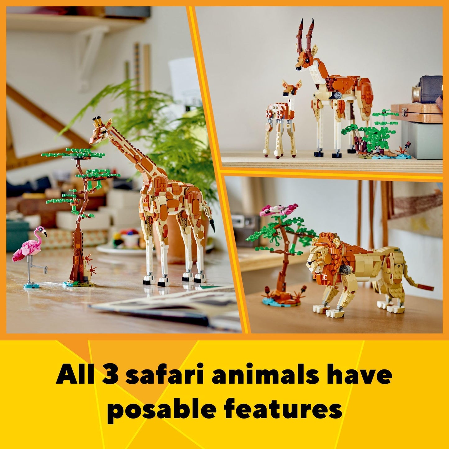 LEGO Creator 3 in 1 Wild Safari Animals, Rebuilds into 3 Different Safari Animal Figures - Giraffe, Gazelle or Lion Toy, Nature Toy, Building Set for Kids Ages 9 Years Old and Up, 31150