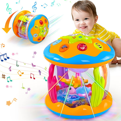 ROHSCE Baby Toys 6 to 12 Months - Musical Rotating Light Up Infant Toys, Early Learning Toys Baby Crawling Drum Toy, Tummy Time Educational Sensory Baby Girl Gifts for Toddlers 1 2 3 Years Old