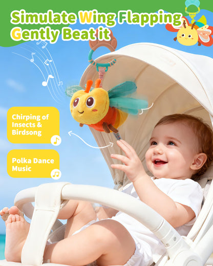 Jollybaby Musical Flying Bee Toy - Car Seat, Stroller, Crib & Play Gym Hanging Toys for Baby 0-6-12-24 Months, Tummy Time Sensory Music Toy for Infant Boys and Girls Gifts