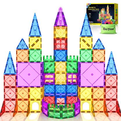 Soyee 102PCS Magnetic Tiles Building Blocks Stem Toys for 3+ Year Old Boys Girls Montessori Toys Toddler Kids Gifts Parents Approved Sensory Toys