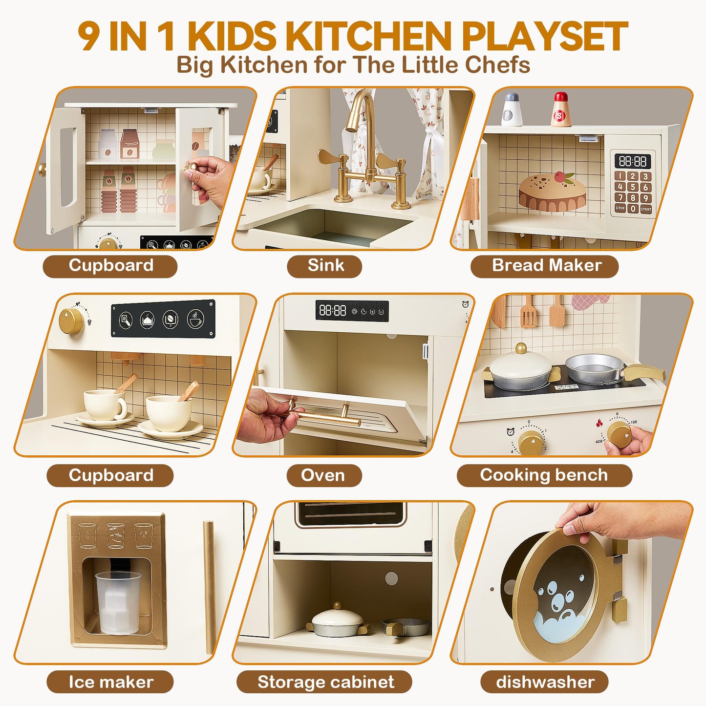 Play Kitchen for Kids Wooden Pretend Play Kitchen Set Toy Toy Kitchen with 26 Pcs Toy Food & Cookware Accessories Gift for 3+ Year Old Girls & Boys (Bean Green)