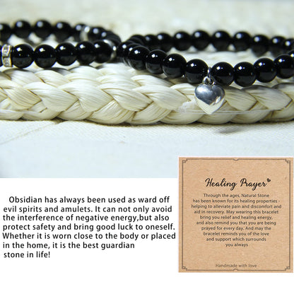 GDLKPYHS Healing Bracelets for Women - Black Obsidian Bracelet - Healing Prayers Crystal Bracelet, 8mm Natural Stone Stress Relief Yoga Beads Get Well Soon Gifts