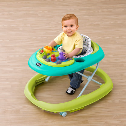 Chicco Walky Talky Foldable Baby Walker, Multilingual Play Tray with Music and Lights, 3 Height Adjustments, Brake Pads, for Children up to 26 lbs., Compact Fold, Flora/Purple/Grey