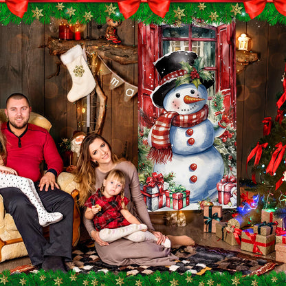 Christmas Door Cover Snowman Decoration Xmas Large Photography Background Banner Porch Sign for Winter Indoor Outside Front Door Banner Farmhouse Party Supplies 6 x 3 Feet