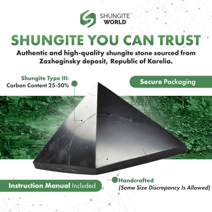 Shungite World 5 pcs Authentic Shungite Pyramid Polished 50 mm / 1.96" Chakra Energy Natural Healing Crystal Real Black Pyramid Home Office Protection Desk Decor Meditation Reiki Grounding Stone