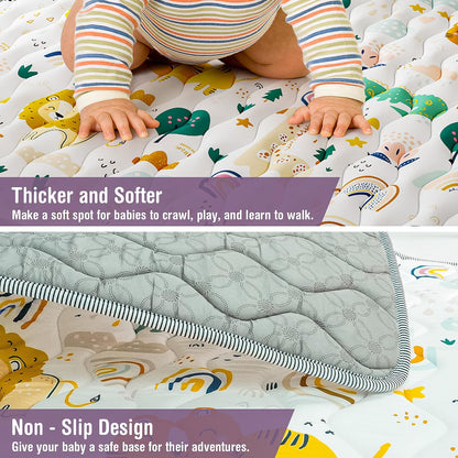 Baby Play Mat for Floor, 71"x59" Thickened Playpen Mat, Soft Non-Slip Baby Play Mat, Foldable & Machine Washable, Portable Waterproof Crawling Playmats for Infants & Toddlers, Rainbow and Animal