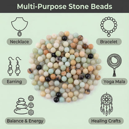 Natural Stone Beads for Jewelry Making 100pcs 8mm Genuine Gemstone Round Amazonite Beads for DIY Bracelets Necklaces Yoga Mala Healing Crystal Stones for Crafts