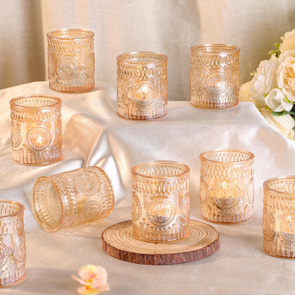 MATAHUM 12 Pcs Gold Votive Candle Holder, Glass Tealight Candle Holders for Wedding Table Centerpiece, Home Decor, Birdal Shower, Party