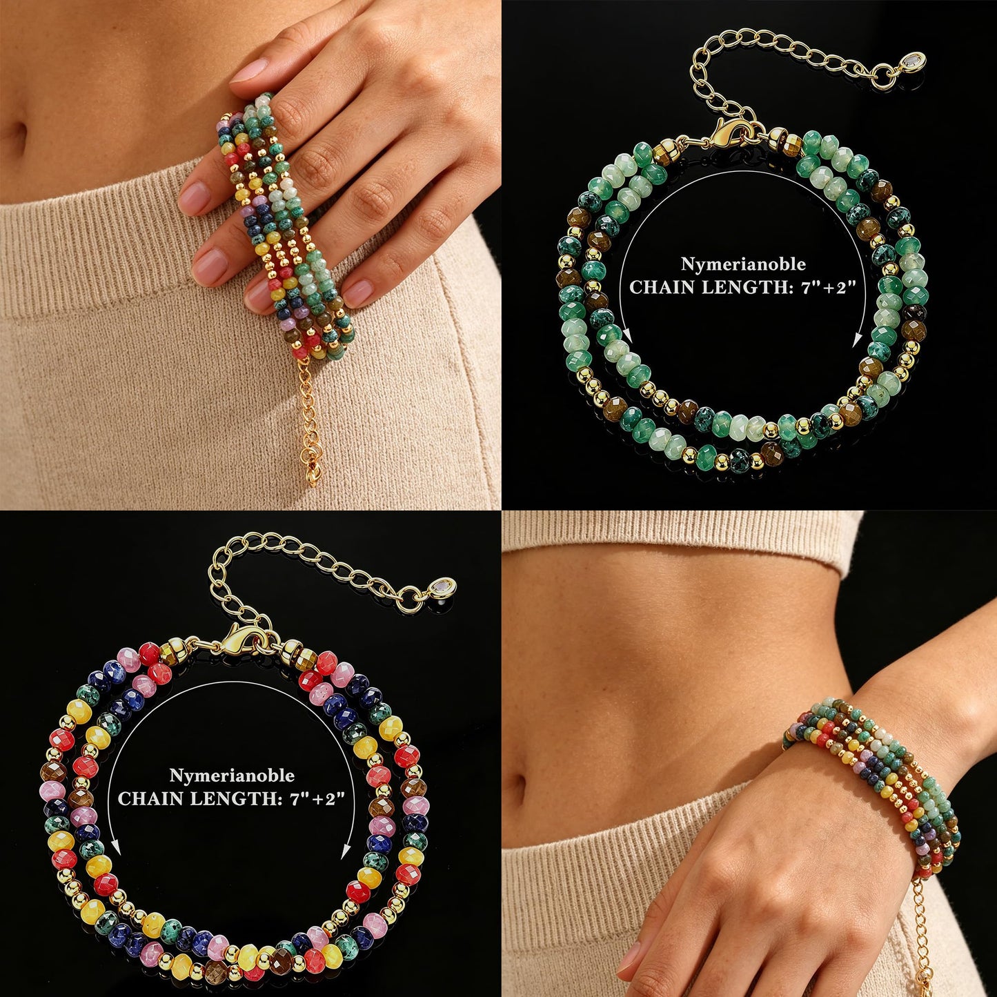 Nymerianoble Crystals and Healing Stones Chakra Bracelets, Natural Stone Beaded Bracelets for Women Adjustable Bracelet Inspirational Gifts for Women Wife
