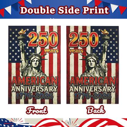 FLAGMESAGE Lighted 250th Anniversary USA Garden Flag for Outside, Solar Led Double-sided Patriotic Banner with 1776-2026 250 Years of American Freedom Design for Independence Day, July 4th Decor (LED Statue of Liberty, 12 x 18 Inch)
