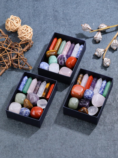 MANIFO Healing Crystals Stones Set in Box, Hexagonal Pointed Crystal Wand with 7 Chakra Tumble Stone for Chakra Meditation Christmas Gifts