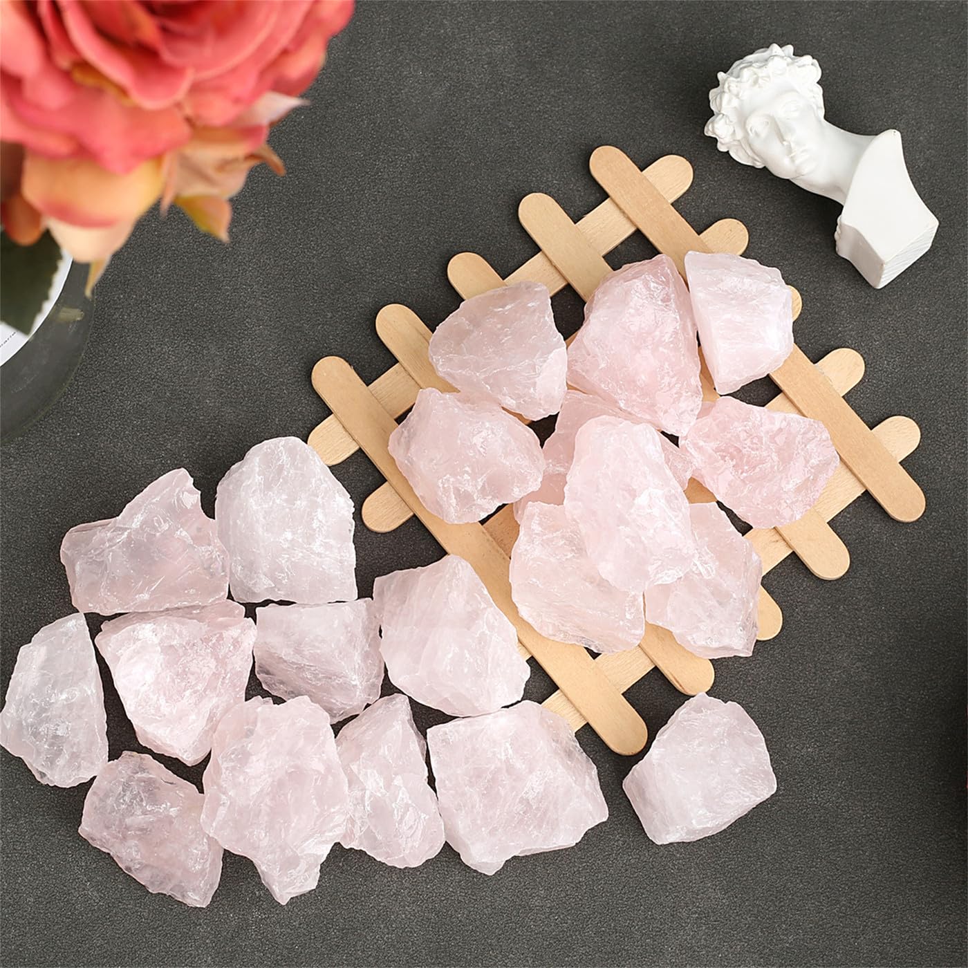 YATOJUZI Rose Quartz 1lb Bulk Natural Healing Crystals Raw Rough Rocks Stones Sets for Cabbing Tumbling Cutting Lapidary Polishing Reiki Crytsal Healing Wire Wrapping Decoration Gemstone
