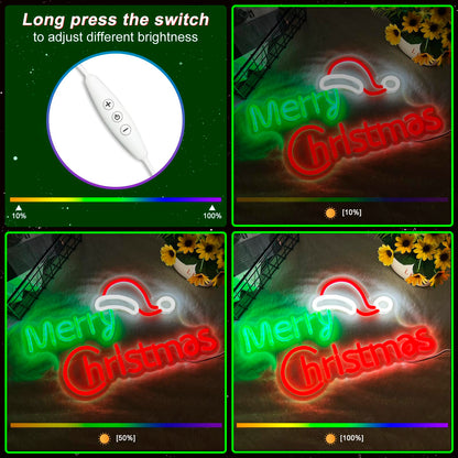 Merry Christmas Neon Signs, Dimmable Merry Christmas LED Light Sign For Holiday Party Home Bar Decoration, USB Powerd Christmases Neon Lights For Wall Decor Festival Celebration 14.96" × 9.45"