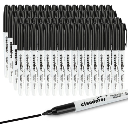 cloudriver Permanent Markers, 148 Pack Black Permanent Markers Set, Fine Point, Bulk Permant Markers Work on Wood, Plastic, Metal, Stone, Glass