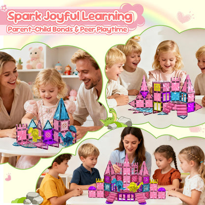 UREC 60PCS Dinosaur Toys Magnetic Tiles for Girls, Magnetic Building Blocks Sensory Dino Toy for Girl Ages 3-5 4-8 Year Old, Girl Toys Dinosaur Decorations Birthday Gifts for 3+ Years Old Kids Boys